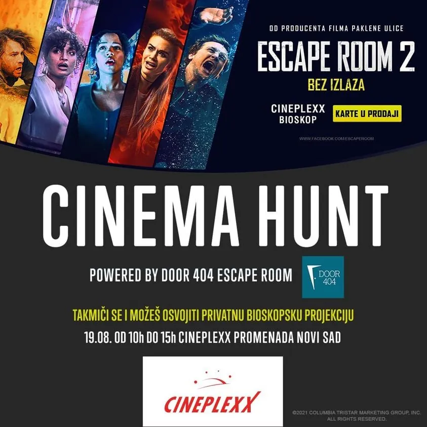 Plakat za Cinema Hunt u Cineplexxu Promenada, powered by Door 404